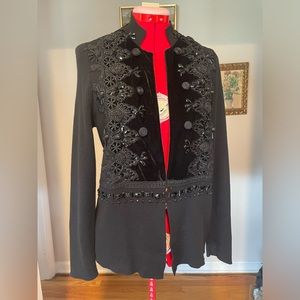 Chicos Black Knit Embellished Sweater / Cardigan With Beading & Velvet